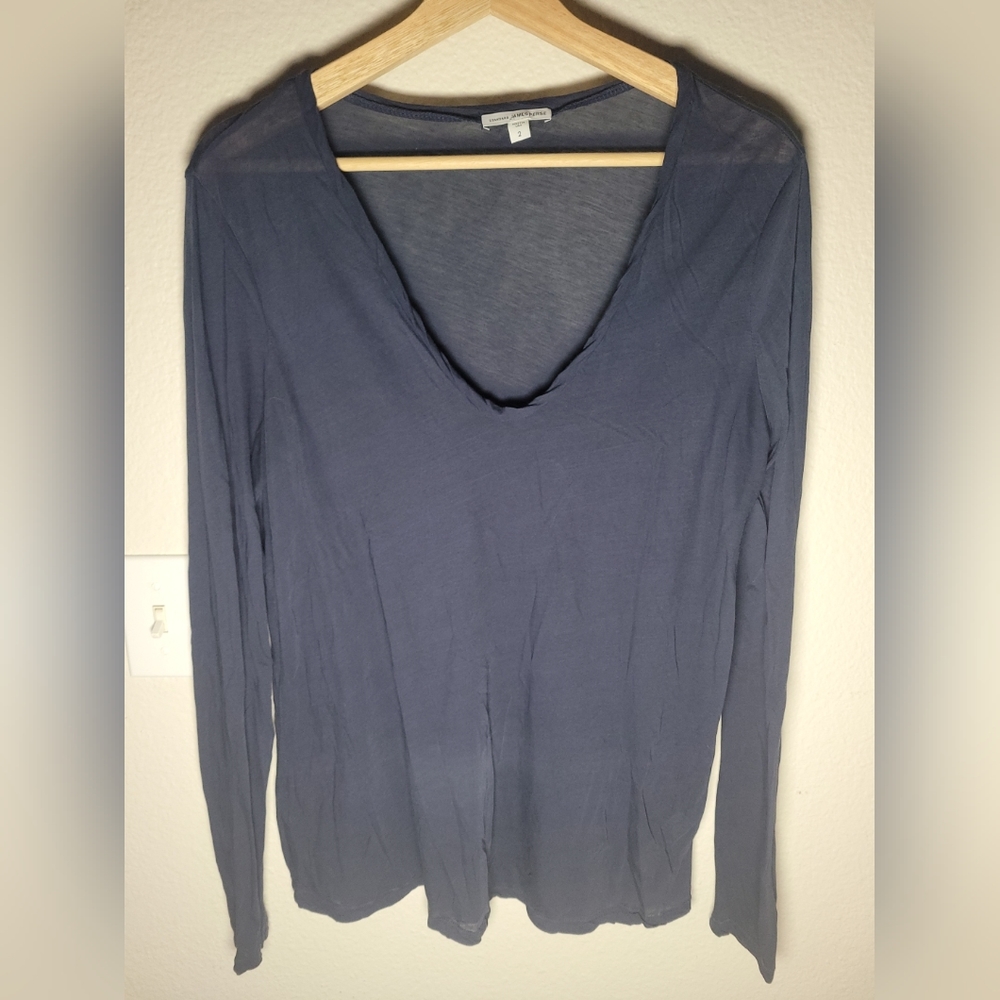 Standard James Perse Oversized Size 2 XS Navy Blue Deep V Neck Long Sleeve
